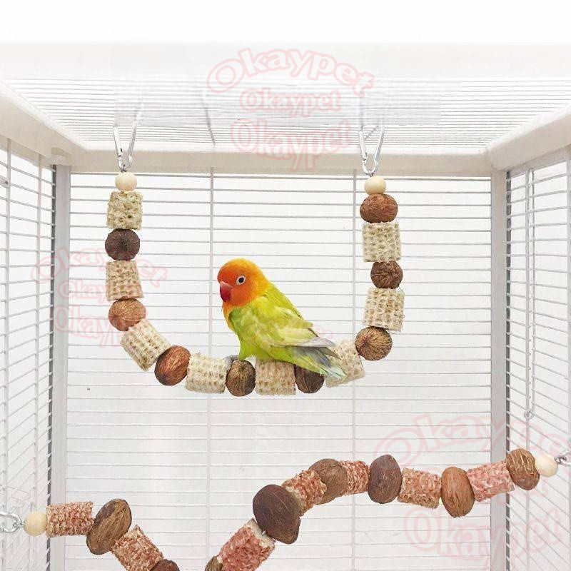 Bird Rope Perch, ของเล่น Cockatiel สัตว์เลี้ยงเกลียวธรรมชาติ, แกว่งนก Perch สําหรับ Parakeets, Conures, Budgies, Macaws