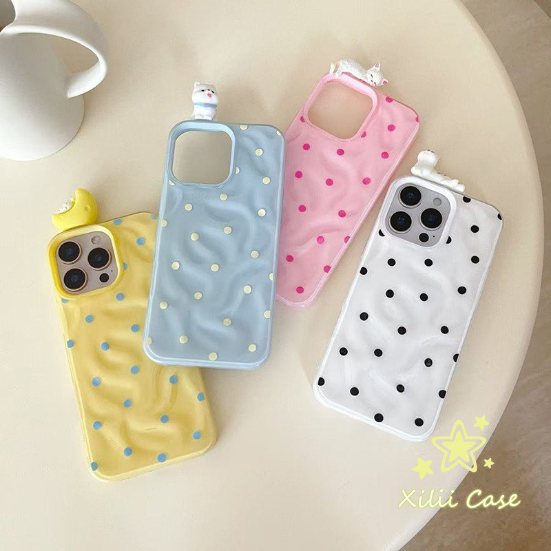 เคสไอโฟน 16 สำหรับ IPhone 13 16 11 15 14 12 Pro Max 15 16 6 Plus XR X XS MAX โปลก้าจุด ตุ๊กตาน้ำคลื่นกรณีริ้วรอย