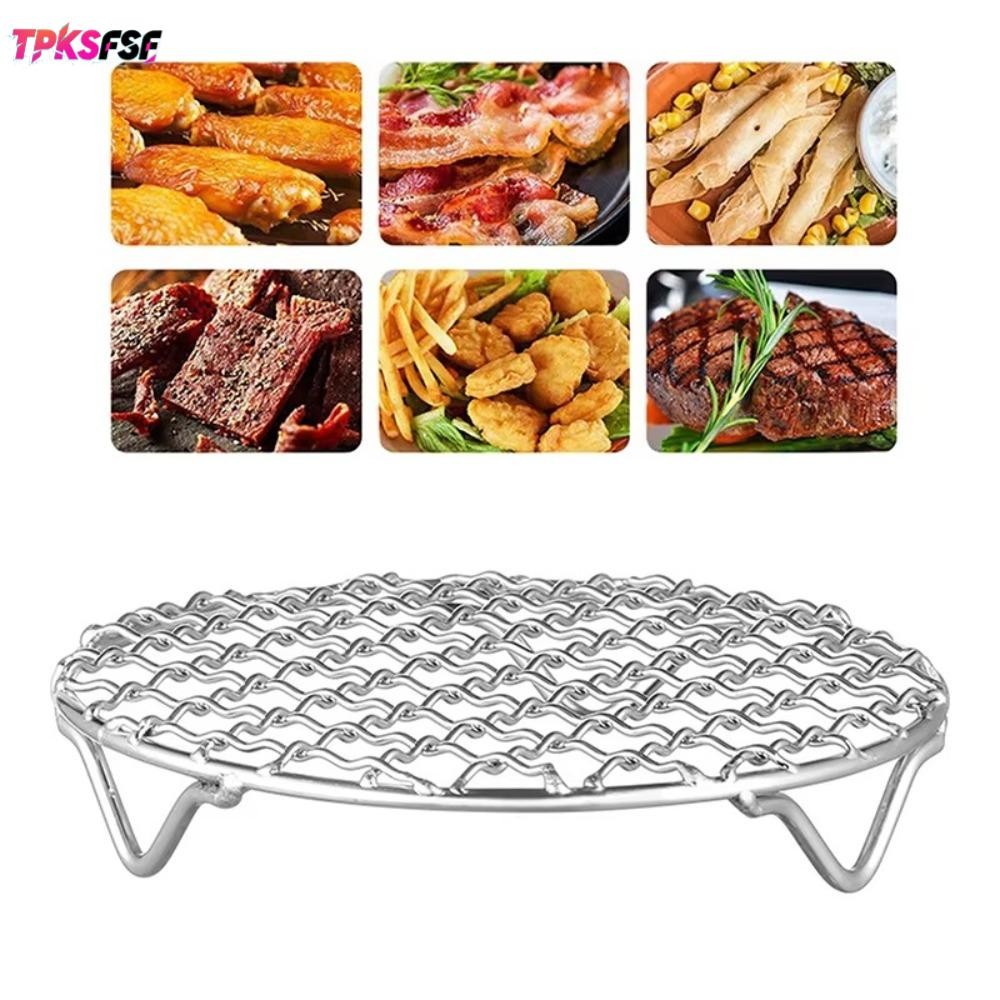TPKSSF Air Fryer Rack,รอบตะแกรงสแตนเลส,แบบพกพาวางซ้อนกันได้พร้อมเท้า Steam Baking Rack Home Kitchen เตาอบ Steamer Cooker