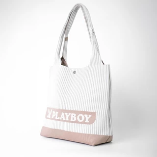 PLAYBOY รุ่น Woven Tote bag กระเป๋าผ้าไหมพรม รหัส ST-BS254PB138 ดีไซน์ทรงTote bag ทอลายโลโก้ ลายริ้วทั้งใบ มี 3 สี