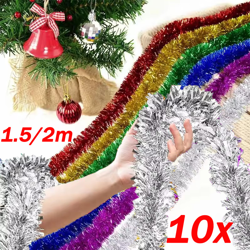 1.5/2M ฟอยล์ Tinsel ริบบิ้น Garland / 10/20 ชิ้นต้นคริสต์มาสห่อริบบิ้น/เครื่องประดับต้นคริสต์มาสตกแต่ง Tinsel Garland
