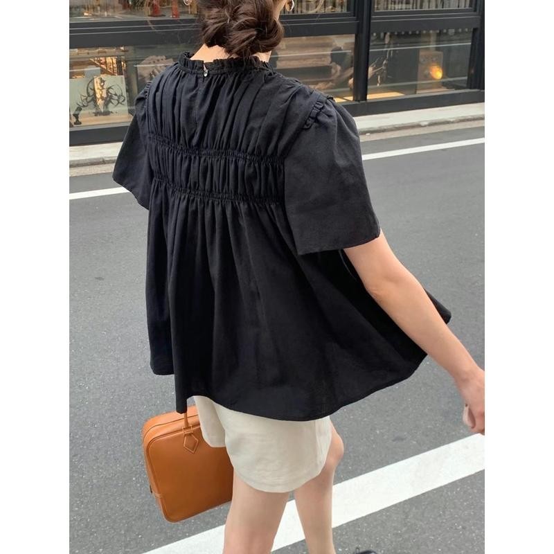 Dahong ⭐️W628  ฤดูร้อนใหม่หวานลูกไม้ปกจีบหลวมแขนสั้นเสื้อผู้หญิง สินค้าสีสวย ใส่สบาย  ผ้านิ่ม  ทันสมัย - รูปที่ 4