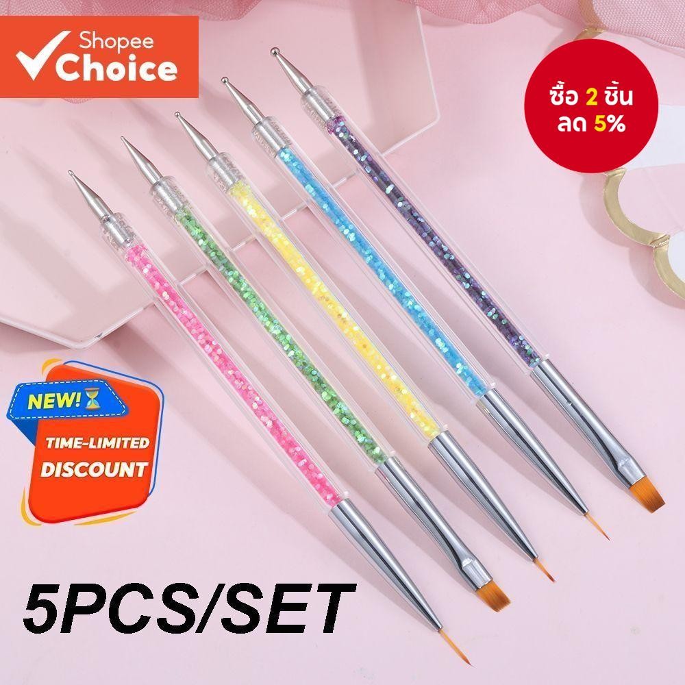 Kit 5 แปรงและเครื่องมือ Dotting 2 in 1 Double Tip Nail Decorative Nail Art Pointillism ทําเล็บมือเล็บเท้า