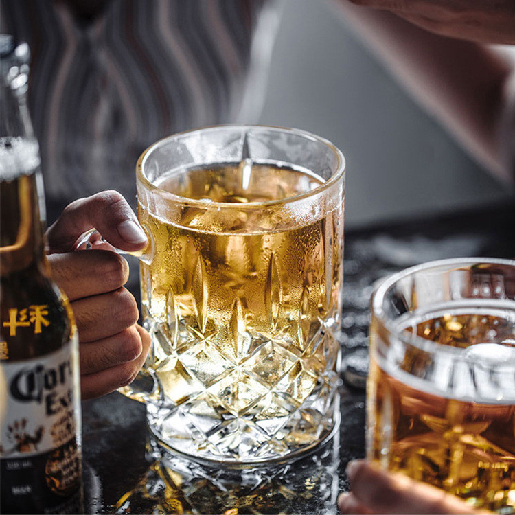 แก้วไวน์แก้วหนาพร้อมที่จับ แก้วเบียร์ 225ML แก้วเบียร์ รูปแบบสร้างสรรค์ Beer Glass ราคา ถูกที่สุด ดีลบีเคเค แกลเลอรีภาพที่ 2