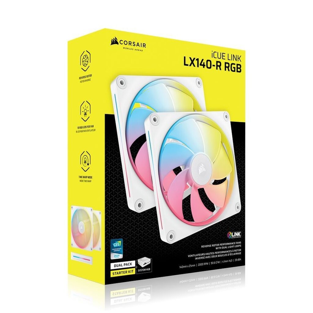 Corsair iCUE LINK LX140-R RGB WHITE Dual Reverse Fans Starter Kit CO-9051056-WW