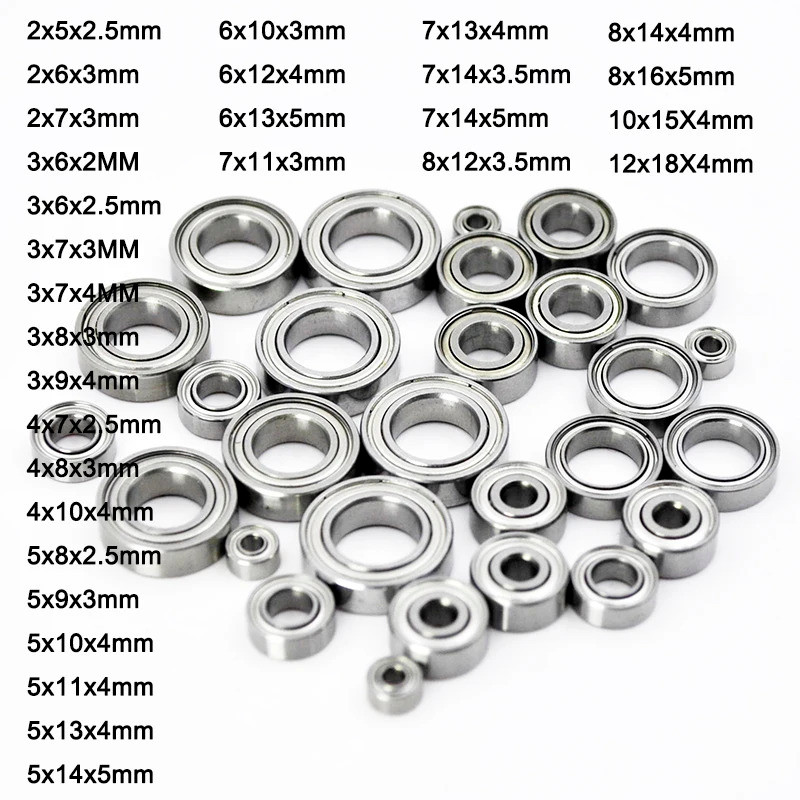 4pcs Chrome Steel ZZ Bearing Kit 2x6x3 3x9x4 4x8x3 5x8x2.5 4x10x4 5x10x4 5x11x12x4 12x18x4 มม.แบริ่ง