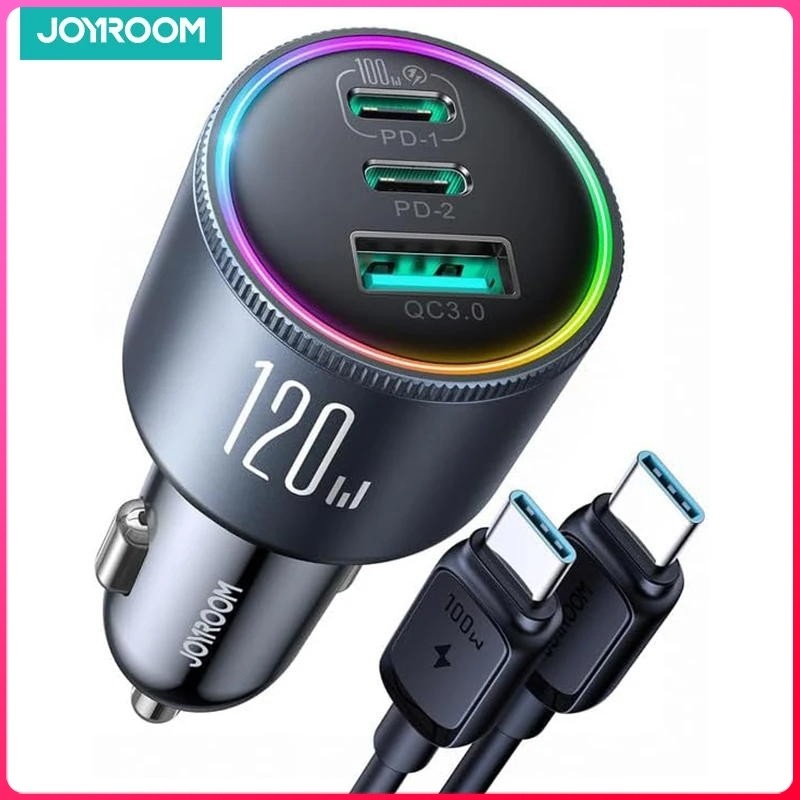 JOYROOM JRCCN07 120W 3 พอร์ต 2PD+1QC3.0 Car Charger Fast Car Charger Adapter PD 100W & 35W QC 4.0 ชา