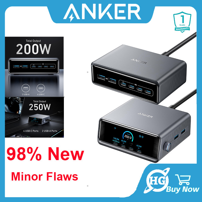 สถานีชาร์จ Anker GaN Prime USB C 250W 200W Prime Charger 6-Port Fast CHARGING Desktop Charger
