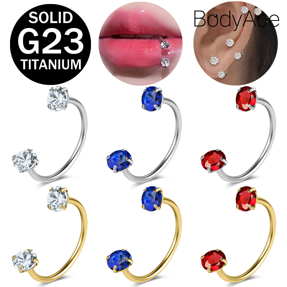 Bodyace 20G Lip Piercing G23 Titanium Lip Ring แหวนเจาะปาก titanium พร้อมต่างหูคริสตัล C Shape และต่