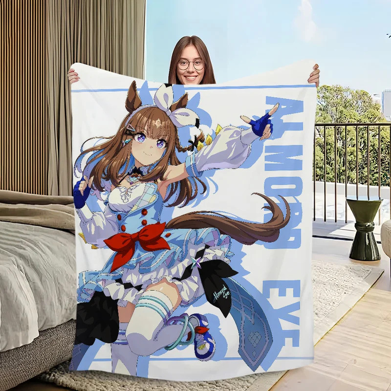 ผ้าห่ม Warm Derby Soft Plush Musume ผ้าห่มสําหรับโซฟาอะนิเมะห้องนั่งเล่นห้องนอน Pretty Travel Uma อัลมอนด์ของขวัญ Flannel