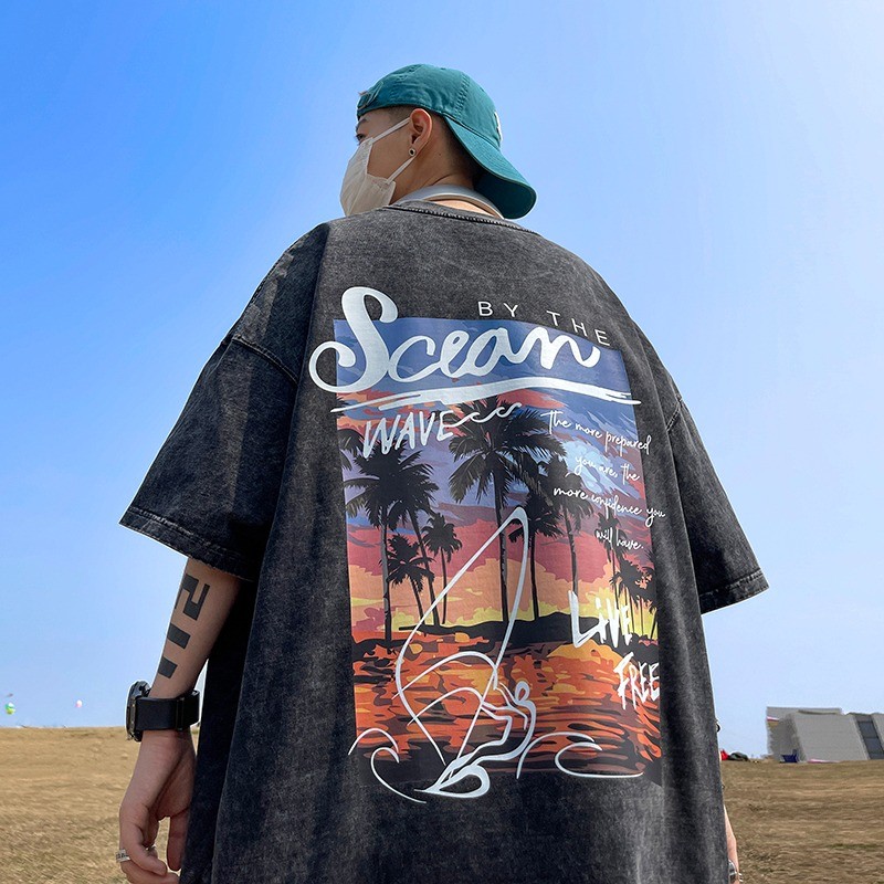 สีดํา S-3XLnew23 Pure Cotton [สีชมพู 260CODP25 Washed Gram SX602025Hebei Coffee Distressed P23 Black