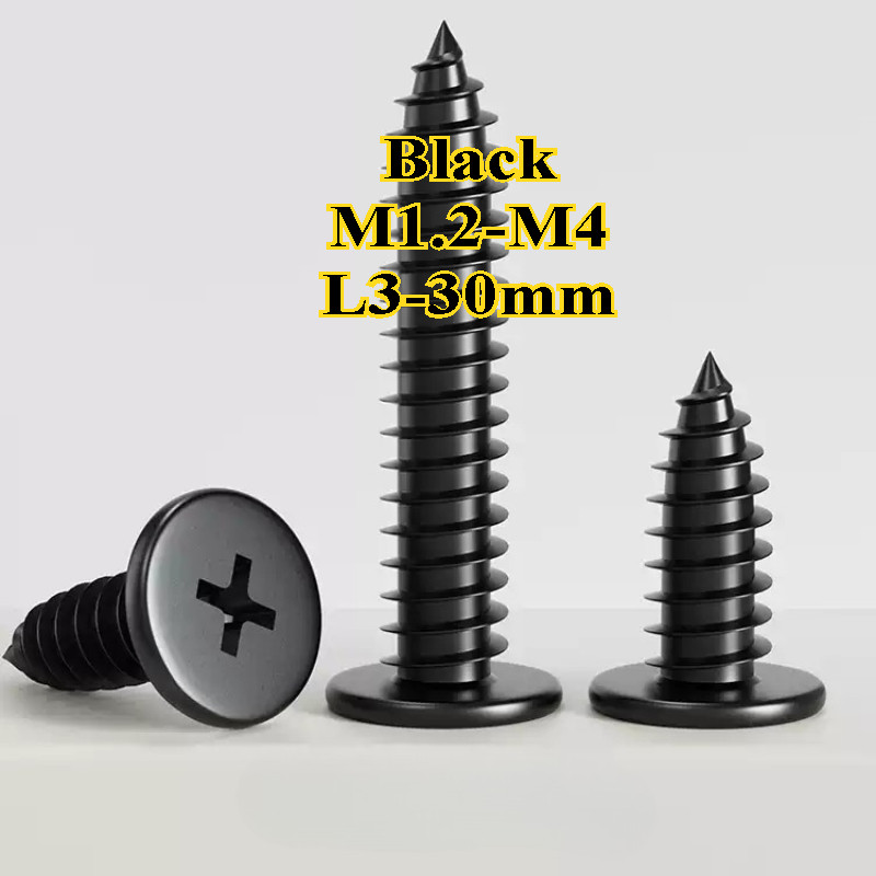 น็อต สกรู หัวแบนบาง แฉก T+สีดํา เกลียวปล่อย  / Truss an Head Phillip Tapping Screw Pan Head Black M1.2/M1.4/M1.7/M2/M2.3/M2.6/M3/M3.5/M4 * L3-30mm (YDD-LD-TH1)