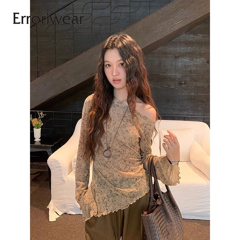 เสื้อแฟชั่นหนึ่งไหล่แขนยาว พิมพ์ลายดอกไม้แบบตาข่าย ดูผ่านและเซ็กซี่ เหมาะสำหรับวันหยุด - รูปที่ 2