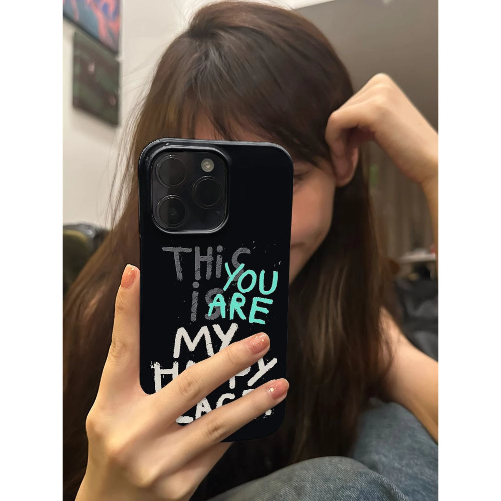 Ins ตัวอักษรภาษาอังกฤษรูปแบบขัดสีดําเคสโทรศัพท์ Anti-Fall เคสโทรศัพท์สําหรับ iPhone 16 Promax 15 Promax 11 12 13 Mini 14plus 11 Pro Max X XS XR XS Max 78 7Plus