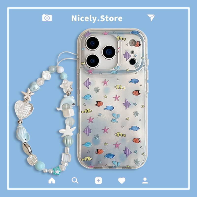 INS ปลาทะเลปลาดาว IMD โทรศัพท์มือถือสําหรับ iPhone 17 16 15 14 Pro Max 13 พร้อม Dolphin Chain กันกระแทกโทรศัพท์มือถือฝาหลังปลอกแข็ง