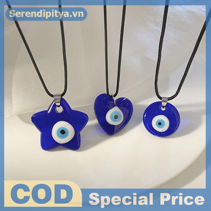 SER สร้อยคอจี้ปีศาจสําหรับผู้หญิงผู้ชายหัวใจดาวรอบแก้วสีฟ้าห้อยกระดูกไหปลาร้าโซ่เครื่องประดับวินเทจอ
