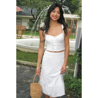 Hotgirl พร้อมส่ง ชุดเซ็ทผู้หญิง 2ชิ้น ชุดเซต เสื้อกล้ามสายเดี่ยวผู้หญิง กระโปรง ขาว ดีไซน์เซ็กซี่ สไตล์เกาหลี
