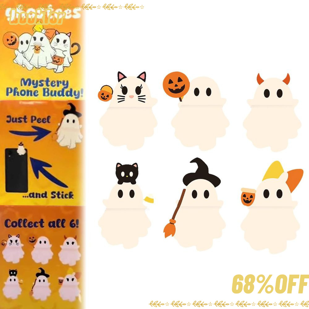BOOKFOR Ghostees Mystery Phone Buddy, Stick-On Toy Phone Topper, Cute Mini Halloween Pumpkin Ghost P