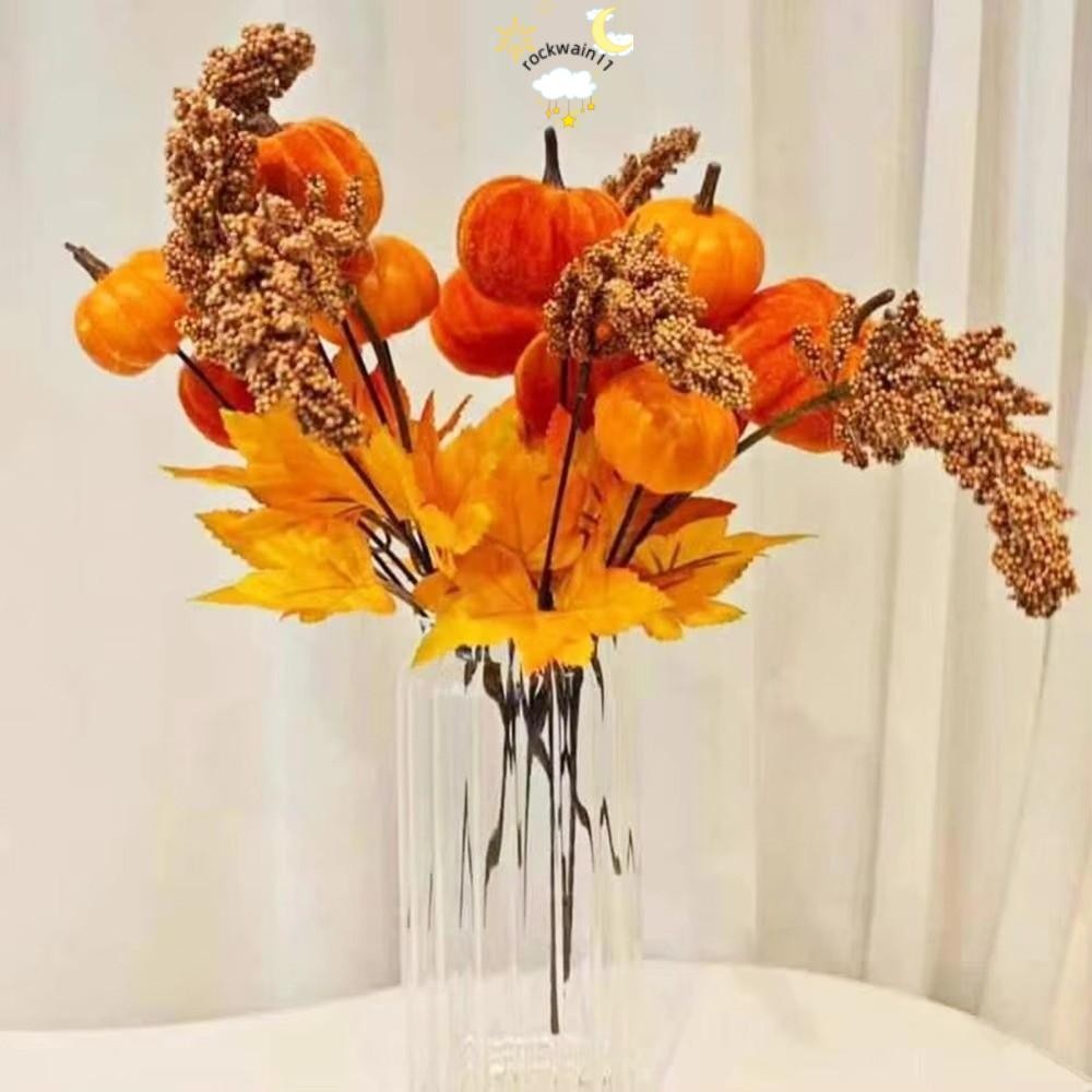 ROCKWAIN11 Pumpkin Maple Leaf Decor, Flannelette Pumpkin Pumpkin Berry Branches, Home ประดิษฐ์ Maple