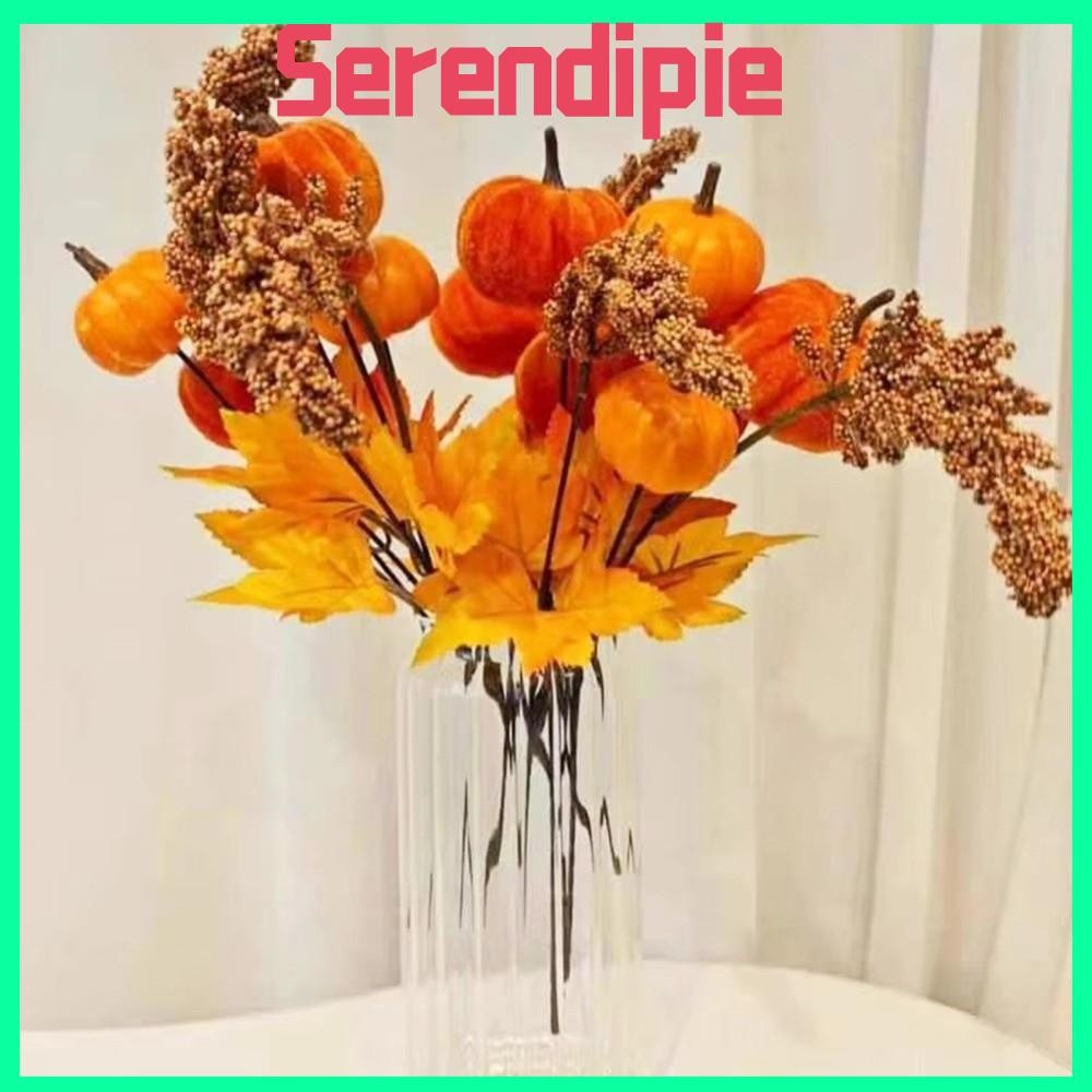 SERENDIPIE Pumpkin Maple Leaf Decor, Flannelette Pumpkin Pumpkin Berry Branches, Home ประดิษฐ์ Maple