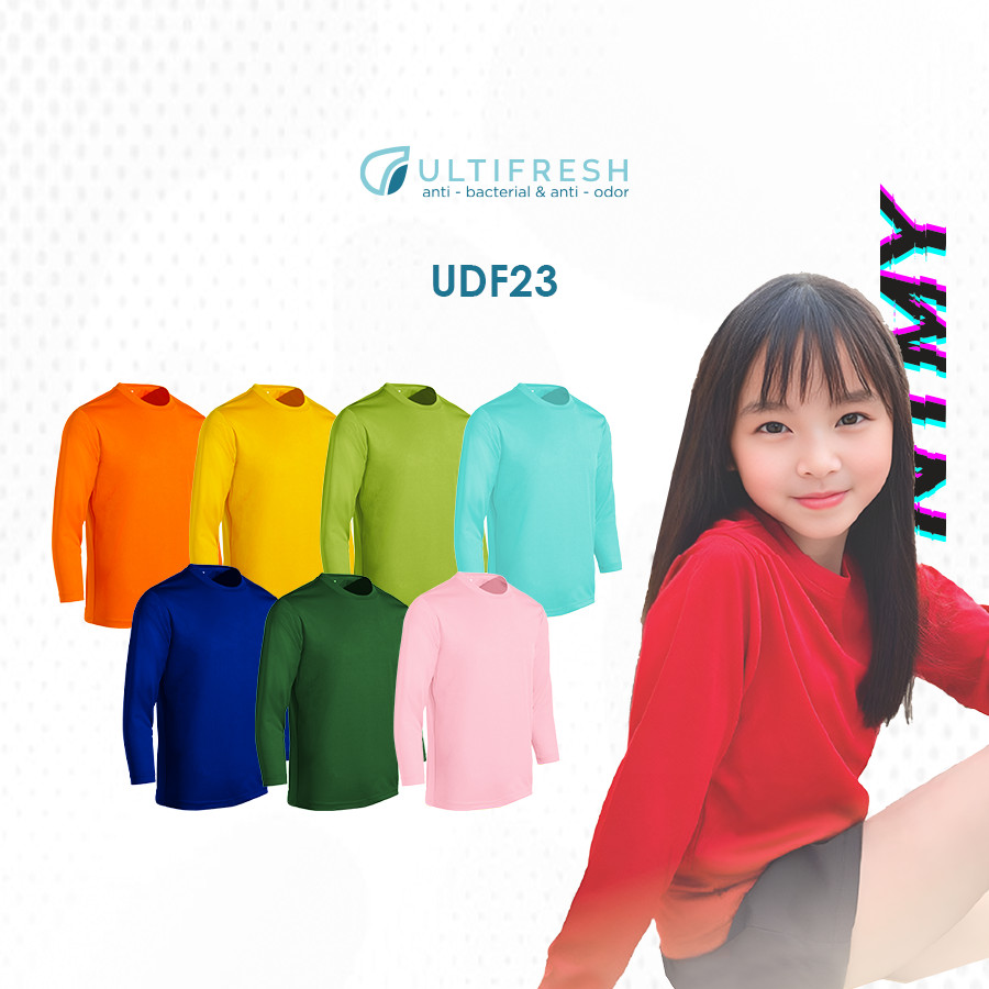 UDF23 (2) Ultifresh Unisex เด็กลูกเรือคอแขนยาวเสื้อยืด 100% ไมโครไฟเบอร์โพลีเอสเตอร์ NTMY