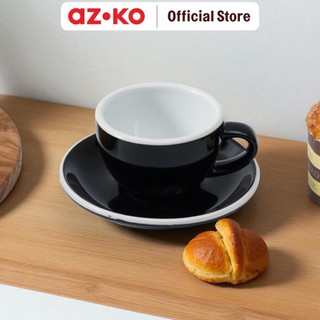 AZKO Kris Cangkir Kopi Dengan Saucer Porcelain - Hitam Tea Cup Coffee Cup Piring Alas Set Minum Perlengkapan Saji Tableware