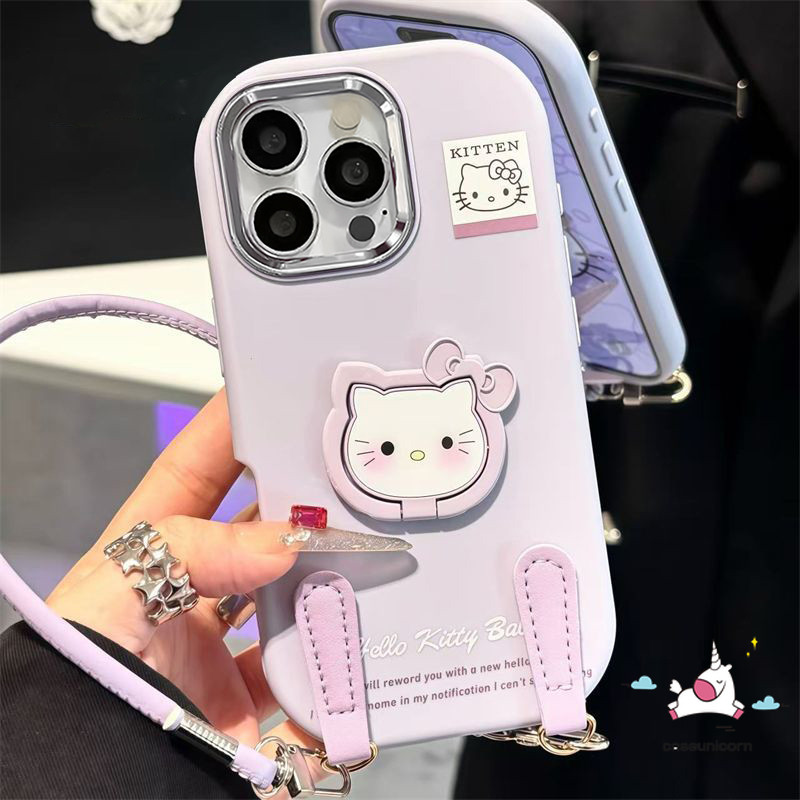 สําหรับRedmi 10C 14C 9A 9T 13C 12C 9C NFC A3 13X 10A 9 12 13 หมายเหตุ 11s 11 12 13 10 10 10s 9 14 Pro Max Poco X3 X6 Pro C61 สีแมวสีม่วง ขาตั้งเชือกเส้นเล็กเคสนิ่ม