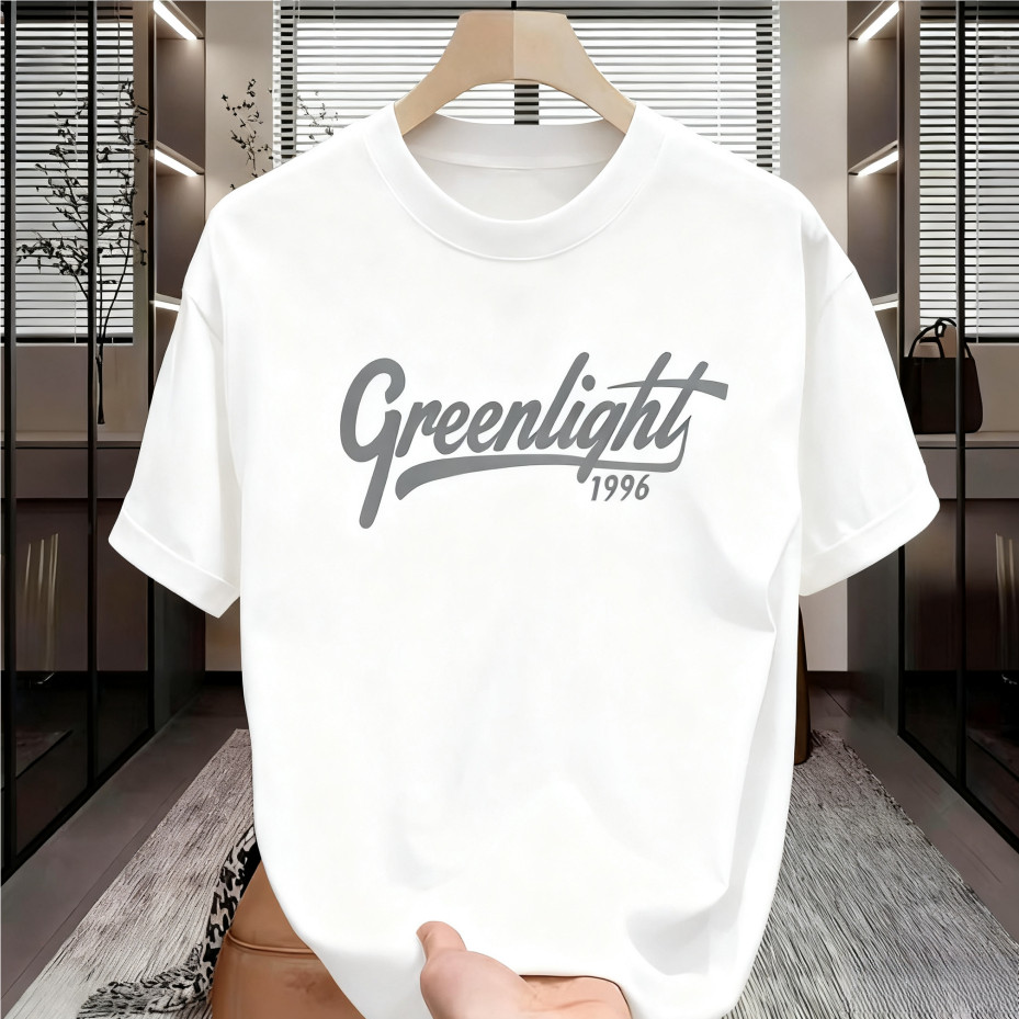 KATUN Greenlight1996 Outelts ผ้าฝ้ายเสื้อยืดอินเทรนด์พิมพ์ผู้ชายฤดูร้อนรอบคอลําลองแขนสั้นผ้าฝ้ายเสื้
