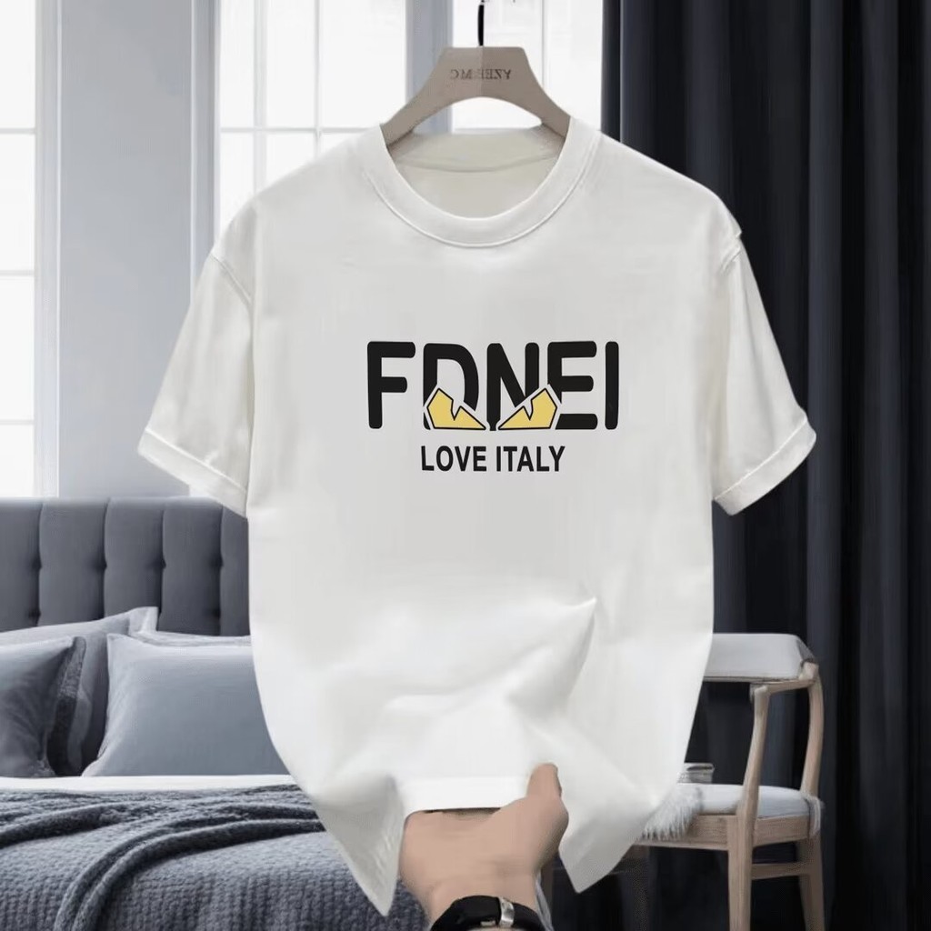 2025 NEW 20252024 Summer American Style Letter Cartoon Print Short Sleeve Men's Round Neck Loose Ver