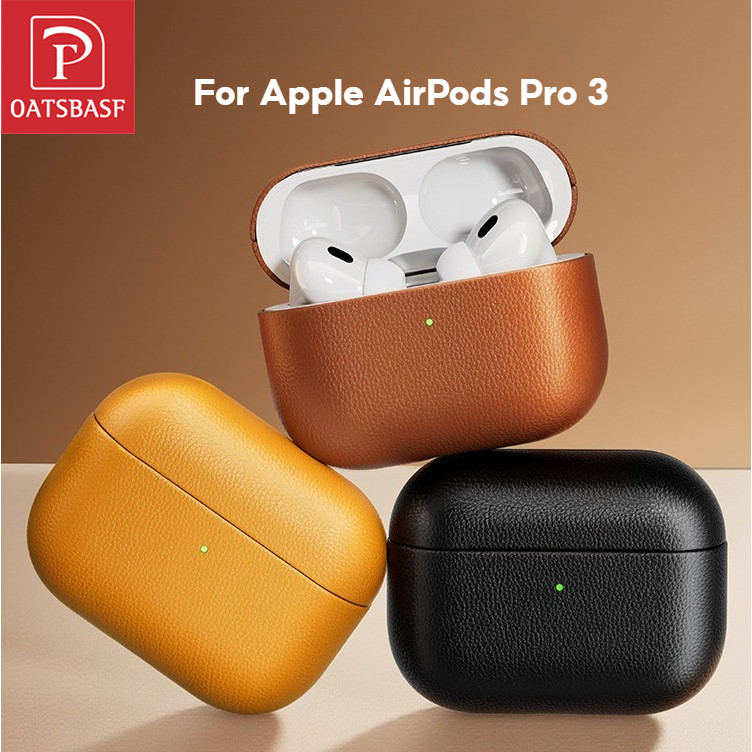 OATSBASF เคสป้องกันหนังแท้พร้อมพวงกุญแจสําหรับ Apple Air Pods Pro 3 ฝาครอบหูฟังหรูหรา