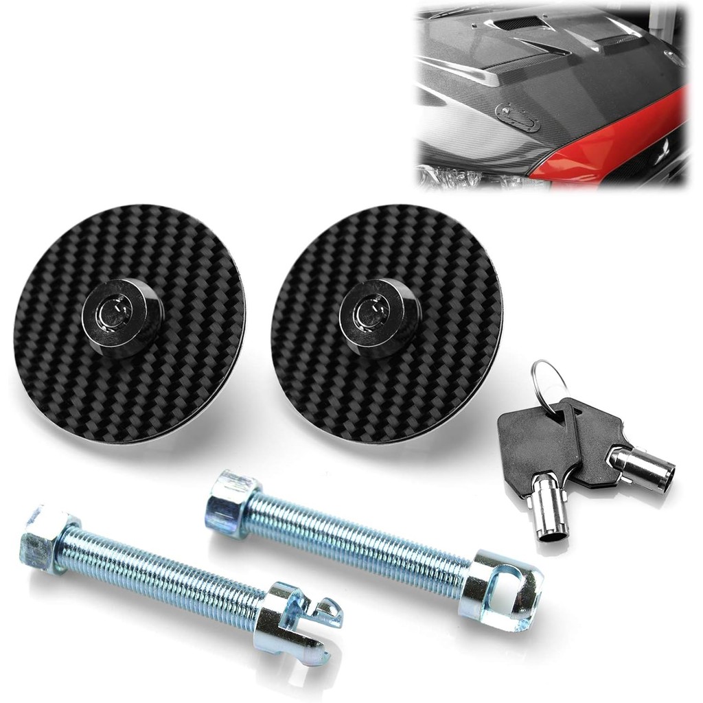 EZAUTO WRAP Universal Racing Mount Bonnet สีดําคาร์บอนไฟเบอร์ Hood Pins Latch Key Locking Kit