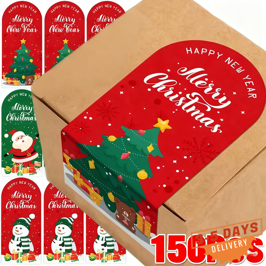 [จัดส่ง 3-5 วัน]สติ๊กเกอร์ซีลห่อของขวัญ- 50-150ชิ้น  |สําหรับแพ็คเกจบิสกิตและแท็กขนม, สติ๊กเกอร์คริสต์มาสพร้อมต้นคริสต์มาส Santa Snowman| กาวติดตัวเอง