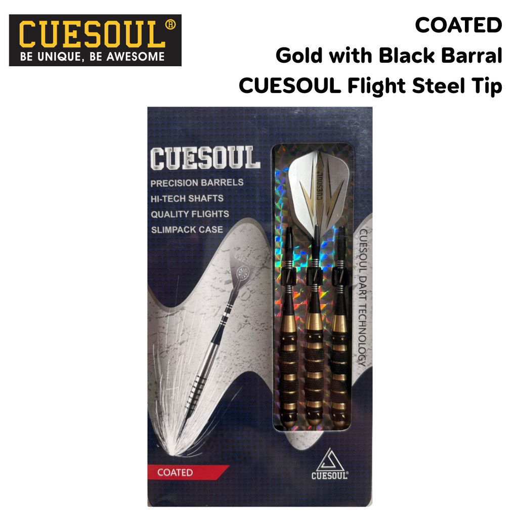 ลูกดอกปาเป้า CUESOUL COATED Steel Dart / Gold with Black Barral / CUESOUL Flight