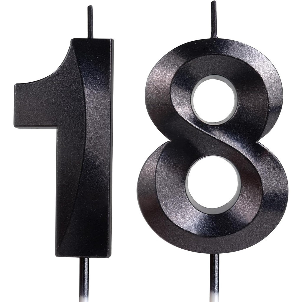 Yiran 3D Birthday Candles, Black Candle Number 18th Candle, Birthday Candle for Cake, Boys Girls Cak