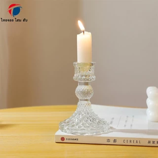 ThaiJOY เชิงเทียนคริสตัลทรงสูง ที่วางเทียน Candlestick แก้วเนื้อดี หนา ใช้งานสะดวก