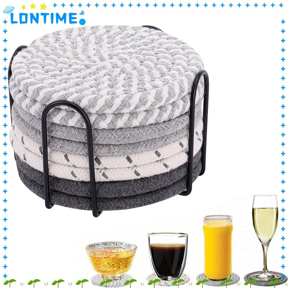 LONTIME 8 ชิ้นชุดจานรองแก้ว, ดูดซับเป็นมิตรกับสิ่งแวดล้อม Potholders ชุด, Boho สไตล์ผ้าฝ้ายหนาทอ Trivets ชุดทําอาหาร