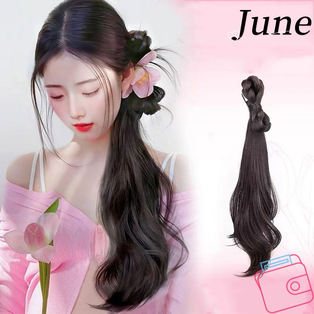 Junegoods 50 ซม. ผมหางม้า Hairpiece สไตล์จีน ถักเปียยาว คลิปน้ำหนักเบากับ BB clip สำหรับผู้หญิง