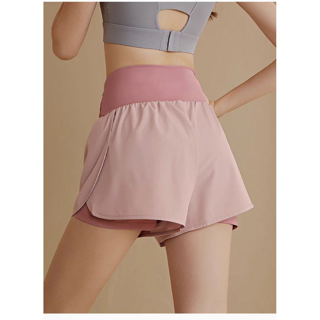 กางเกงขาสั้นผู้หญิง ทรงหลวม เอวสูง มีกางเกงซับในกันโป๊ มีช่องข้าง ระบายอากาศ ใส่วิ่ง ฟิตเนส โยคะ ลำลอง - รูปที่ 5