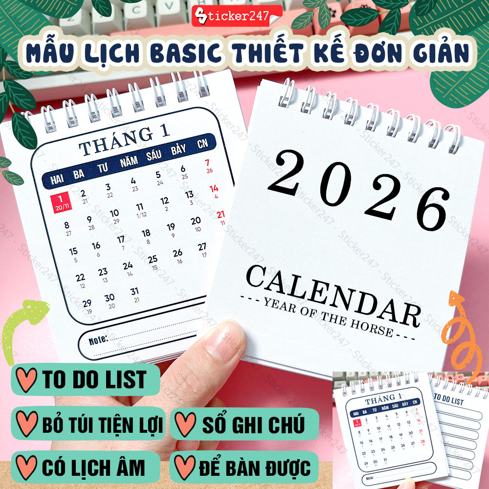 Calendar 2026 Basic With To Do List Mini Calendar 2026 ทําให้สมุดบันทึกสะดวก - เวียดนาม - พร้อมปฏิทิ