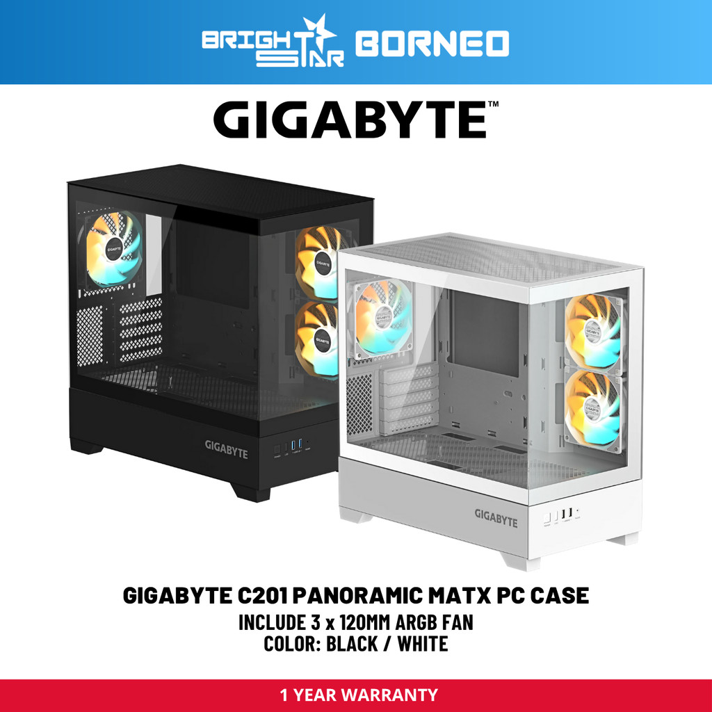 เคส GIGABYTE C201 Panoramic MATX Pc - สีดํา/ขาว