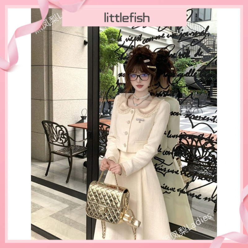 แจ็คเก็ตสั้นและกระโปรงสองชิ้น สไตล์โมเดิร์น พร้อมเอวสูง