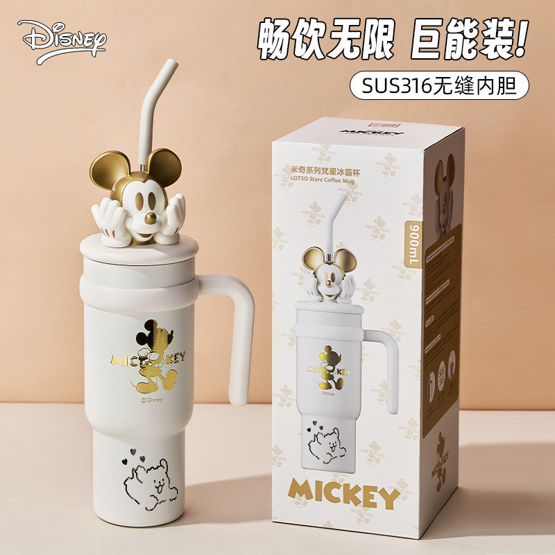 Mickey Straw Thermos Cup Strawberry Bear ถ้วยน้ําความจุขนาดใหญ่ Girls High-Value Icemaster Cup Big Mac