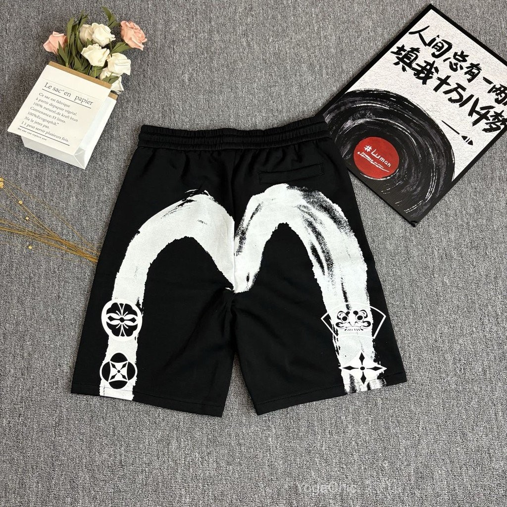 EVISU Big M Fushen eVisu 2025 แฟชั่นฤดูร้อน กางเกงลำลองแบบเสื้อเชิ้ตสำหรับผู้ชายและผู้หญิง