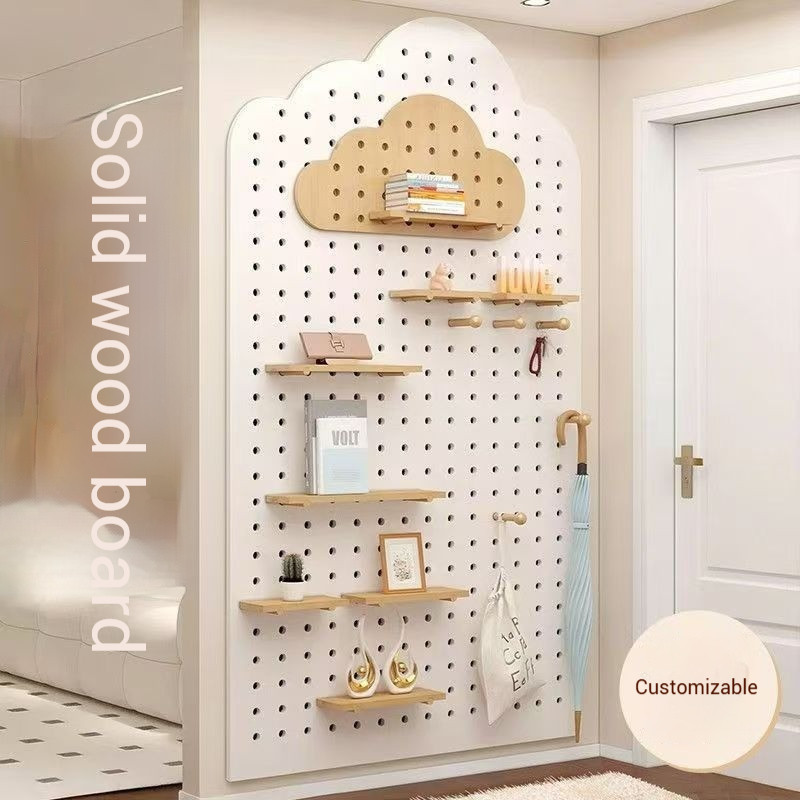 [ไม้เนื้อแข็งที่เป็นมิตรกับสิ่งแวดล้อม] Pegboard Entryway Storage พื้นหลังชั้นวางของติดผนังพาร์ทิชัน