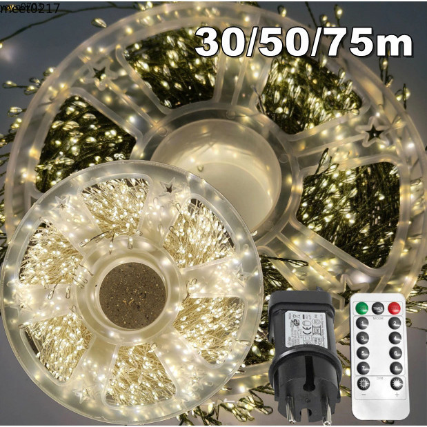 20/50/75m ต่อม้วนไฟคริสต์มาสปลั๊กรีโมทสีเขียวสายไฟไฟไฟ Twinkle Led ไฟ Fairy สําหรับต้นคริสต์มาสตกแต่งห้องนอนพวงหรีด Party