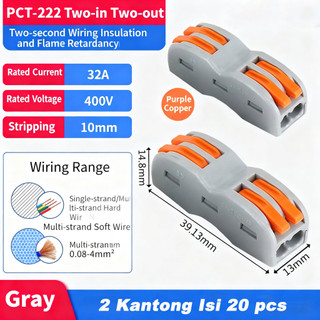 Terminal Konektor kabel wago SPL-2 Wago 20PCS Terminal Paralel 2 Line Konektor Jalur Kabel Sambungan Compact Cage Clamp PCT-222-111 Circuit Inline Splices Connector Terminal Konektor Kabel