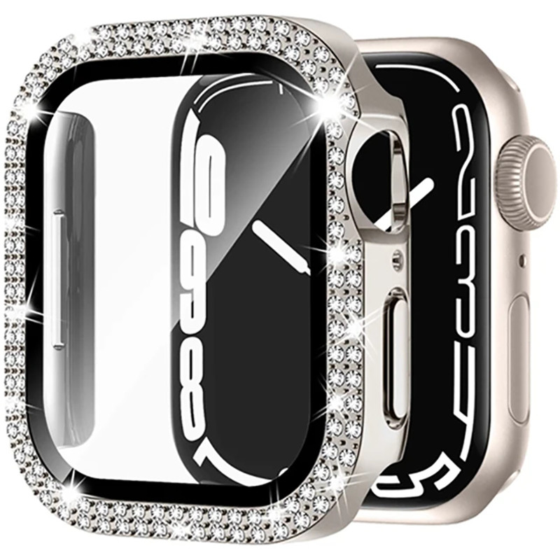 เพชรกรณีแก้ว + Bling กันชนป้องกันหน้าจอสําหรับ Apple Watch 11/10/Ultra3 Series 10/9/8/7/6/5/4/SE ขนาด 49/45/44/42/41/40/38 มม.