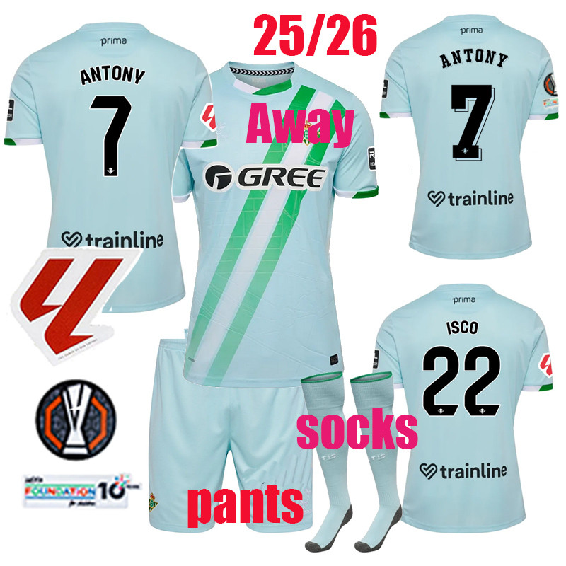 25/26 เสื้อ ANTONY 25/26 Betis Real away Soccer clothe suit(พร้อมกางเกงและถุงเท้า) ISCO CUCHO HERNAN