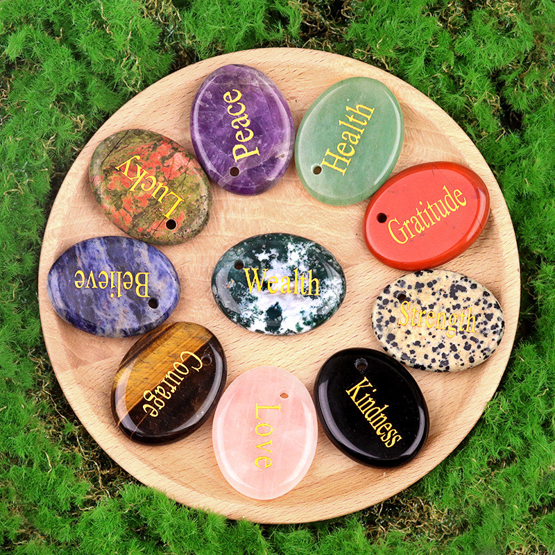 2030-คริสตัลธรรมชาติหินกึ่งสําคัญหินพาวเวอร์ตัวอักษร Perforated Prophecy Encouragement Stone Agate ป