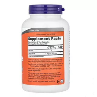 [พร้อมจัดส่ง] L-CITRULLINE 750 mg Now Foods 90 V Cap